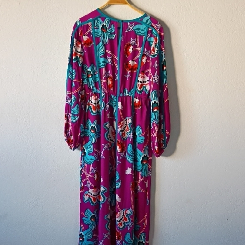 Diane Von Furstenberg Floral Long Sleeve Maxi Dress - Purple and Teal Size S - Picture 9 of 14